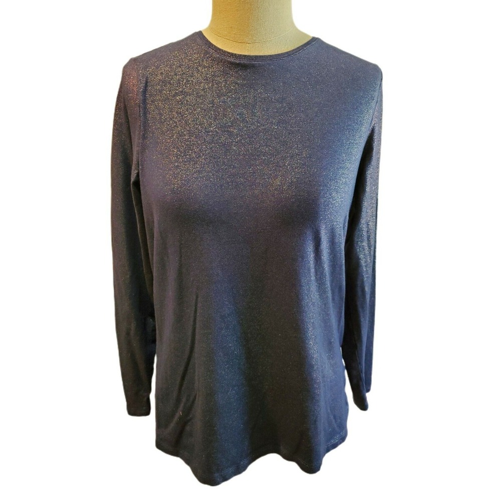 Land's End Women's Glittery Blue Long Sleeve Top Size M